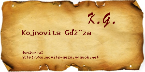 Kojnovits Géza névjegykártya